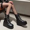 Черные полусапожки на платформе из мягкой икры в стиле панк из искусственной кожи с пряжкой на покатом каблуке Botas Spicy Girls на шнуровке на высоком каблуке для женщин
