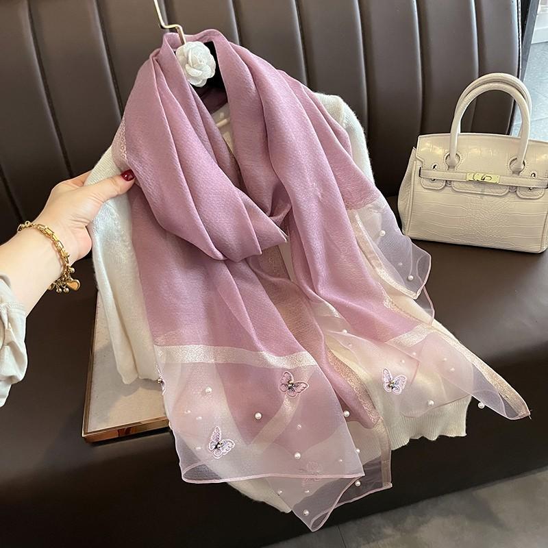 Luxury Brand Women Fashion Scarf Plain Solid Silk Chaetodon Auripes Shawls Scarves Summer Lady Bandanas Foulard Hijab