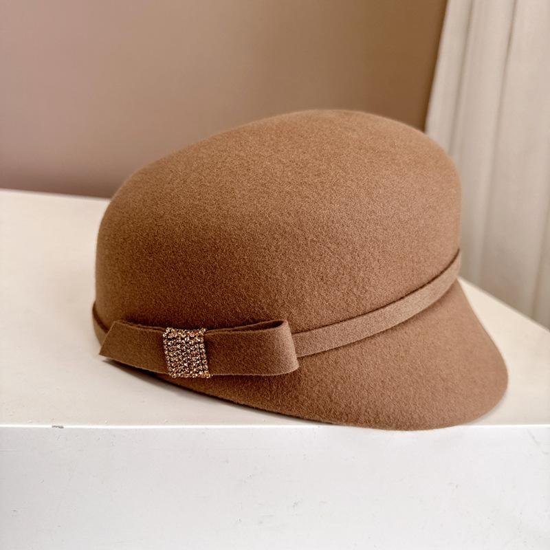 Французская шляпа для верховой езды со стразами и бантом Осень-зима Австралийская шерстяная фетровая шляпа Премиум-кепка для газетчика