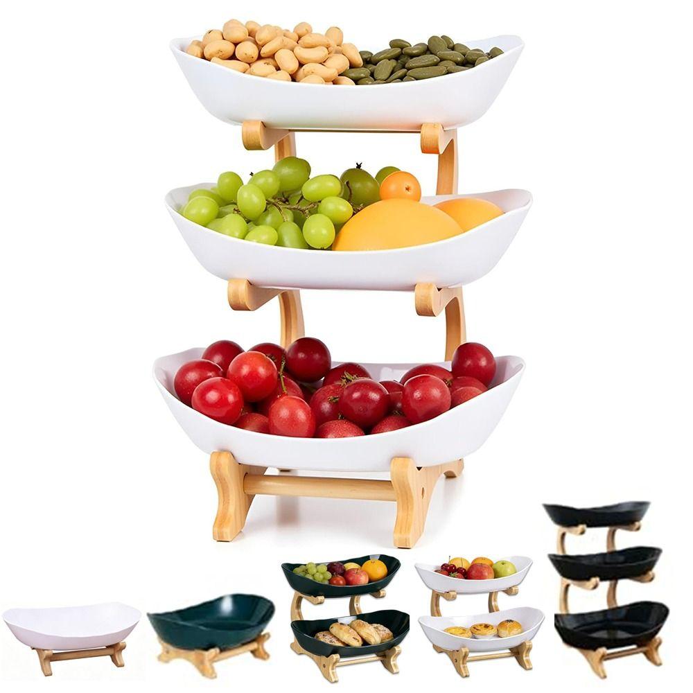 Oval Fruit Bowl Stand with Bamboo Stand Tiered Serving Tray Snack Storage Holder Home&Party Use