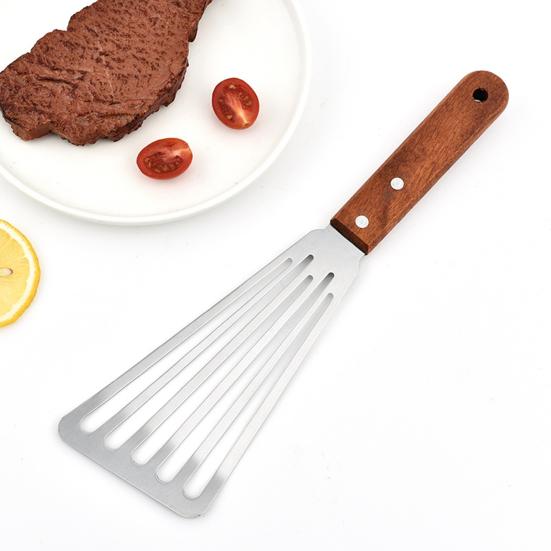 Лопатка для рыбы Неприлипающая Деревянная ручка Жаростойкая Нержавеющая сталь Легкая Кулинарная лопатка для дома