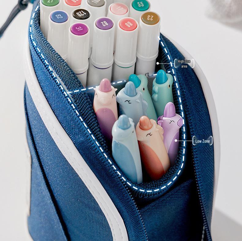 Вместительный выдвижной пенал-подставка для учеников начальной школы