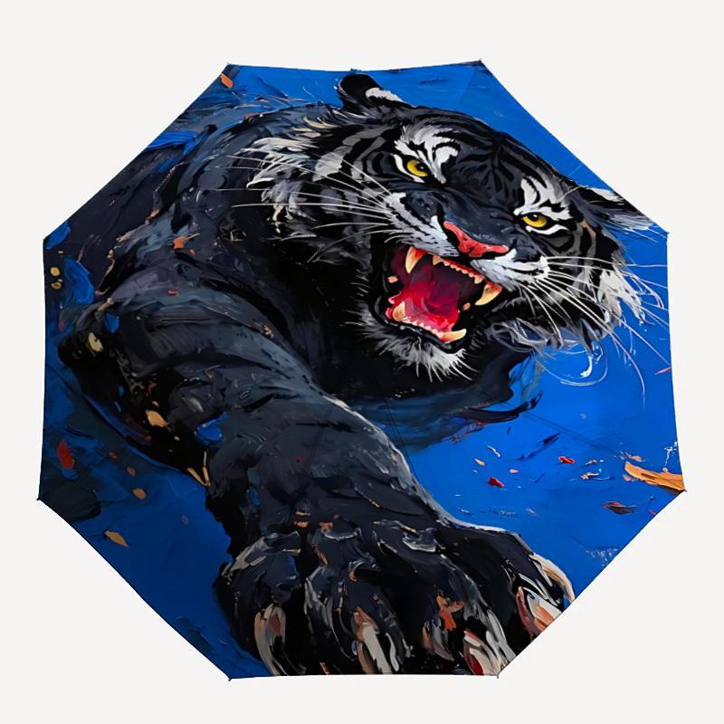 1pc Tiger Roar Automatic Folding Umbrella Automatic Open/Close, 8-Rib Durable Frame, Compact Travel Umbrella Suitable023