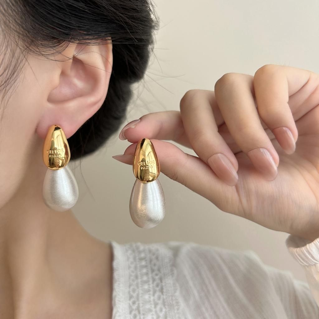 Новые серьги-пусеты в форме капли воды для женщин, винтажные купольные, из меди с золотым покрытием, керамические, металлические, женские серьги-капли, кафф для уха для девушки