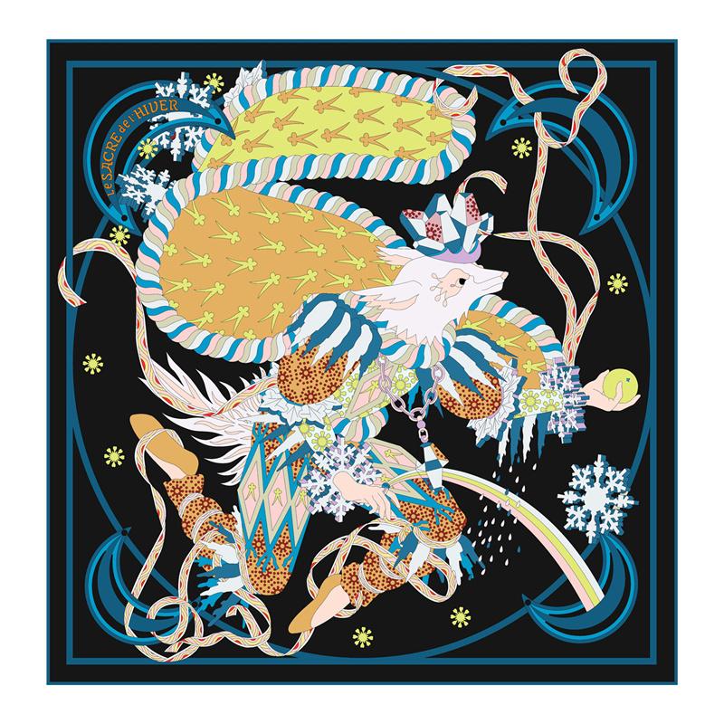 Шелковый платок женский с принтом танцующей лисы, квадратный платок на голову, эшарп, шелковый фуляр, женский, накидка, пляжная шаль, бандана, женский хиджаб, 90 см