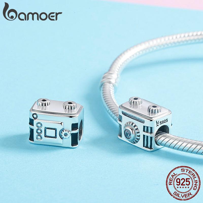 BAMOER Original 925 Sterling Silver Sentimental Snapshots Camera Charm Fit Bracelet Necklace Black Enamel DIY Jewelry SCC516