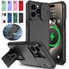 Бронированный противоударный чехол для iPhone 17 16 15 14 13 12 11 Pro Max Plus Сдвижная защита камеры Магнитная подставка-держатель Чехол для телефона