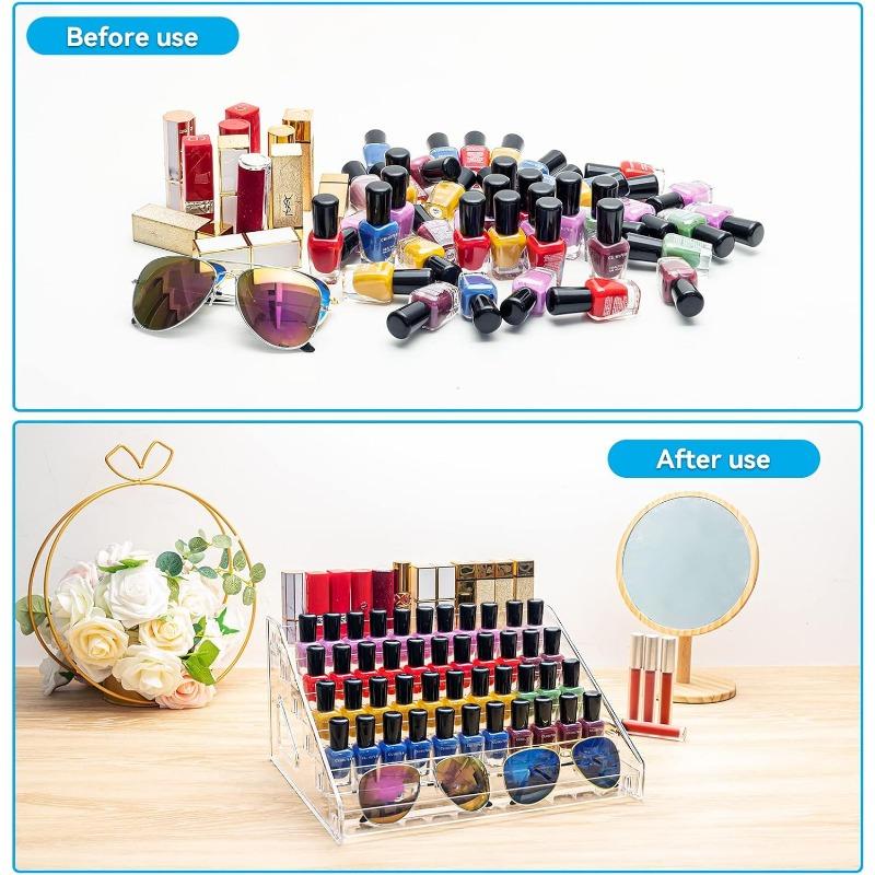 1 Set Nail Polish Organizer 72 Bottles of Multilayer Acrylic Display Rack Storage Rack, Clear Essential Oil Stand Holder, Sunglasses