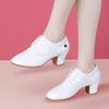 3.5см 5.5см Удобные Дышащие Туфли из Натуральной Кожи Женские Оксфорды Весна 2025 Туфли на Среднем Блочном Каблуке Белые для танцев Маме