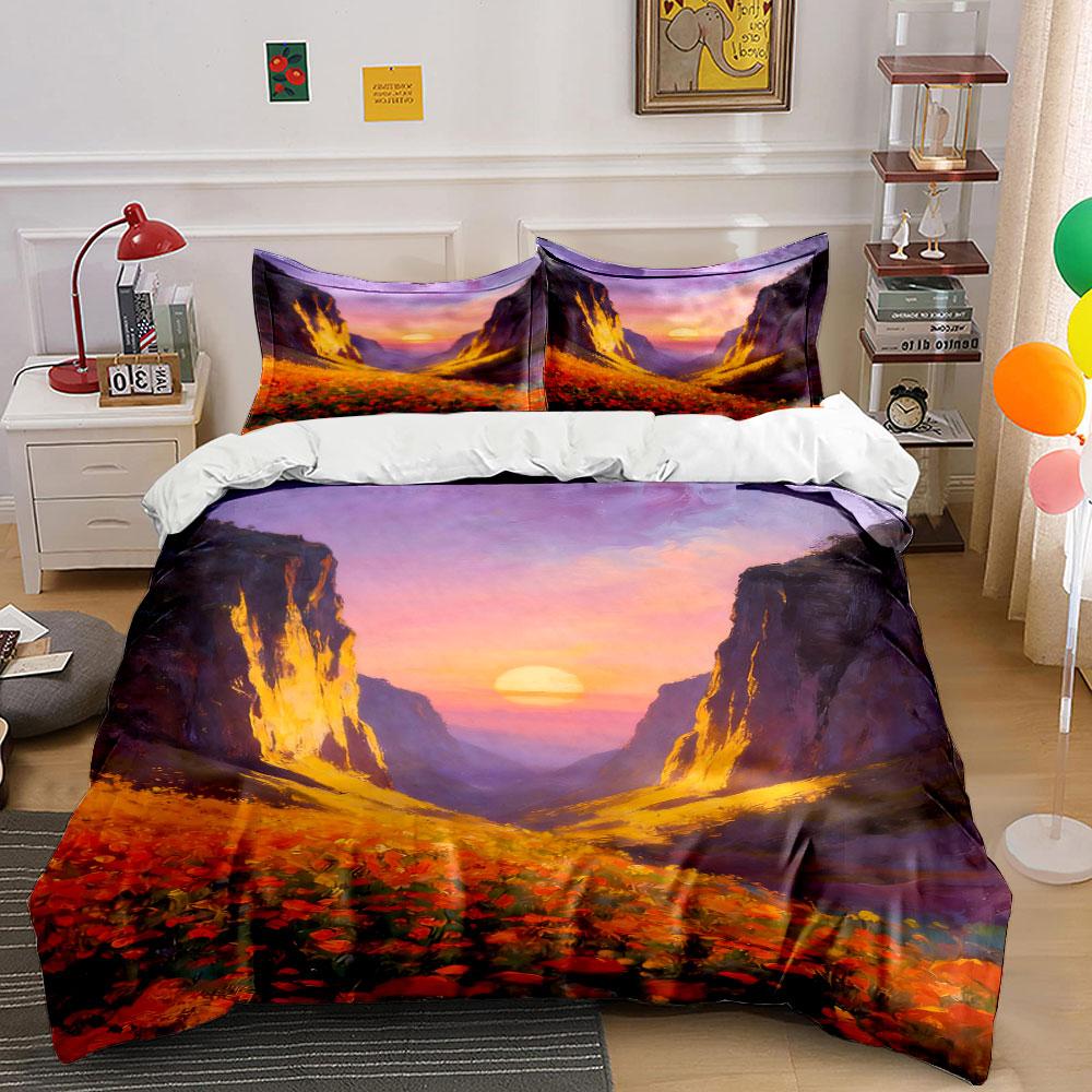 Sunset, cliffs, orange field. Bedding sets Duvet cover sets Duvet covers Pillowcases(1 * Duvet Cover 2 * Pillowcases without duvet insert)