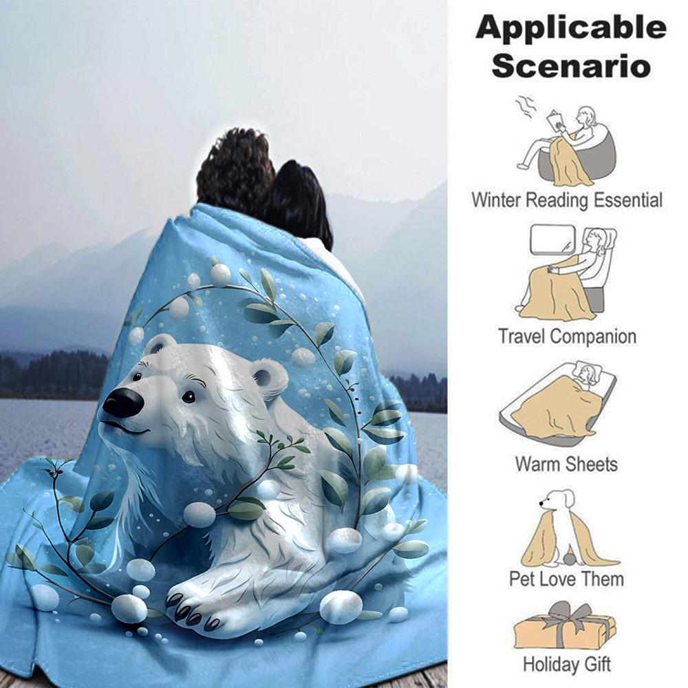 1pc Polar bear, Winter blanket Lightweight Flannel Throw for Sofa Bed Travel Camping Livingroom Office Couch Chair