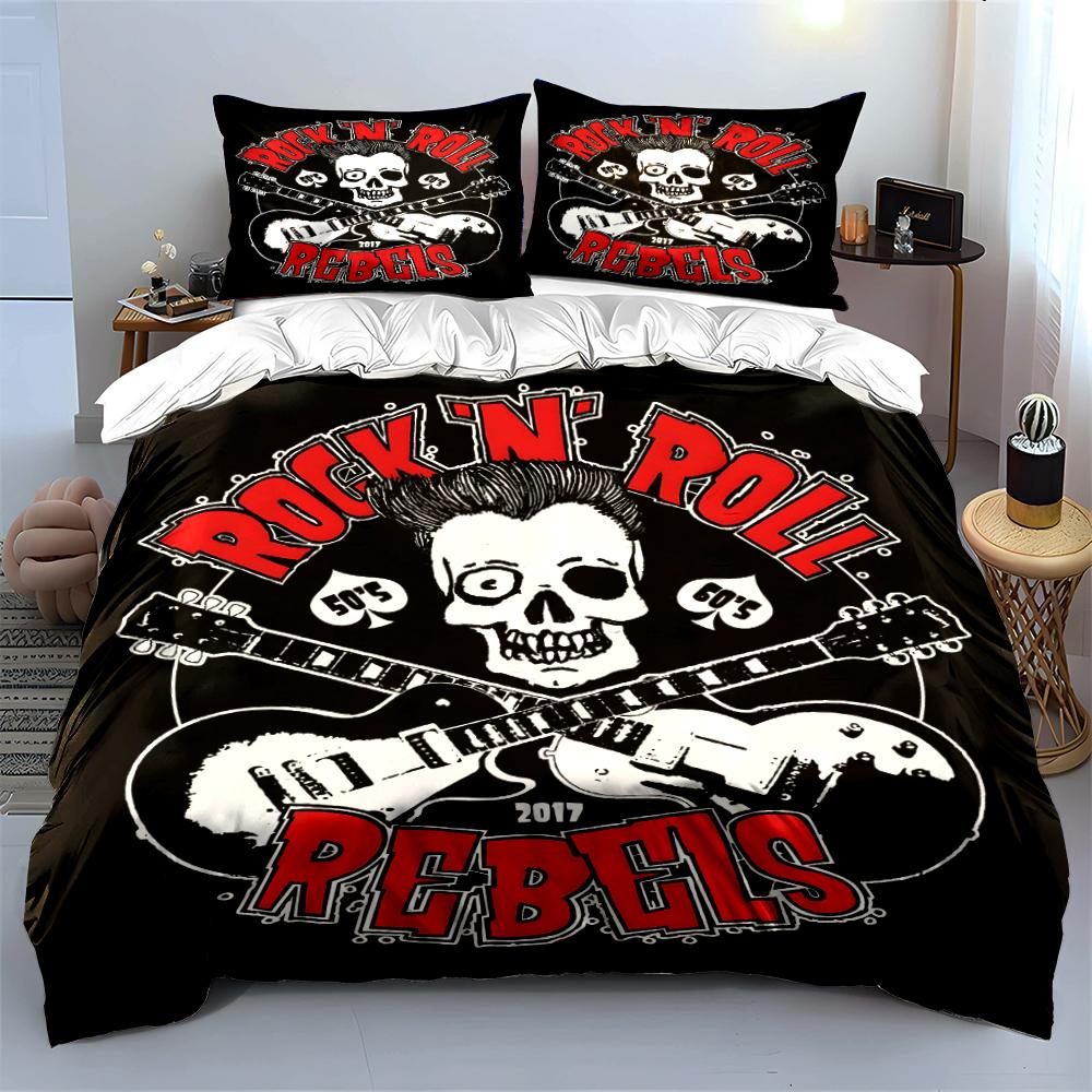 Rock 'N' Roll Rebels Skull Design Set Bedding set (1 duvet cover, 2 pillowcases, duvet not included)