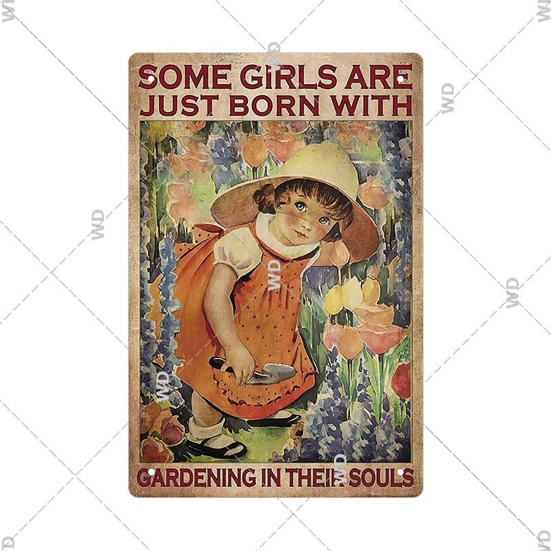 Tin Sign Garden Hoeing Aint Easy Flower Plant Sign Decor Funny Slogans Born with Plants Retro Look Metal Poster FarmhouseSign