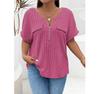 Spring and Summer Plus Size Solid Color Women's Top Fake Pocket Zipper Short Sleeved Pullover T-shirt Loose Fit