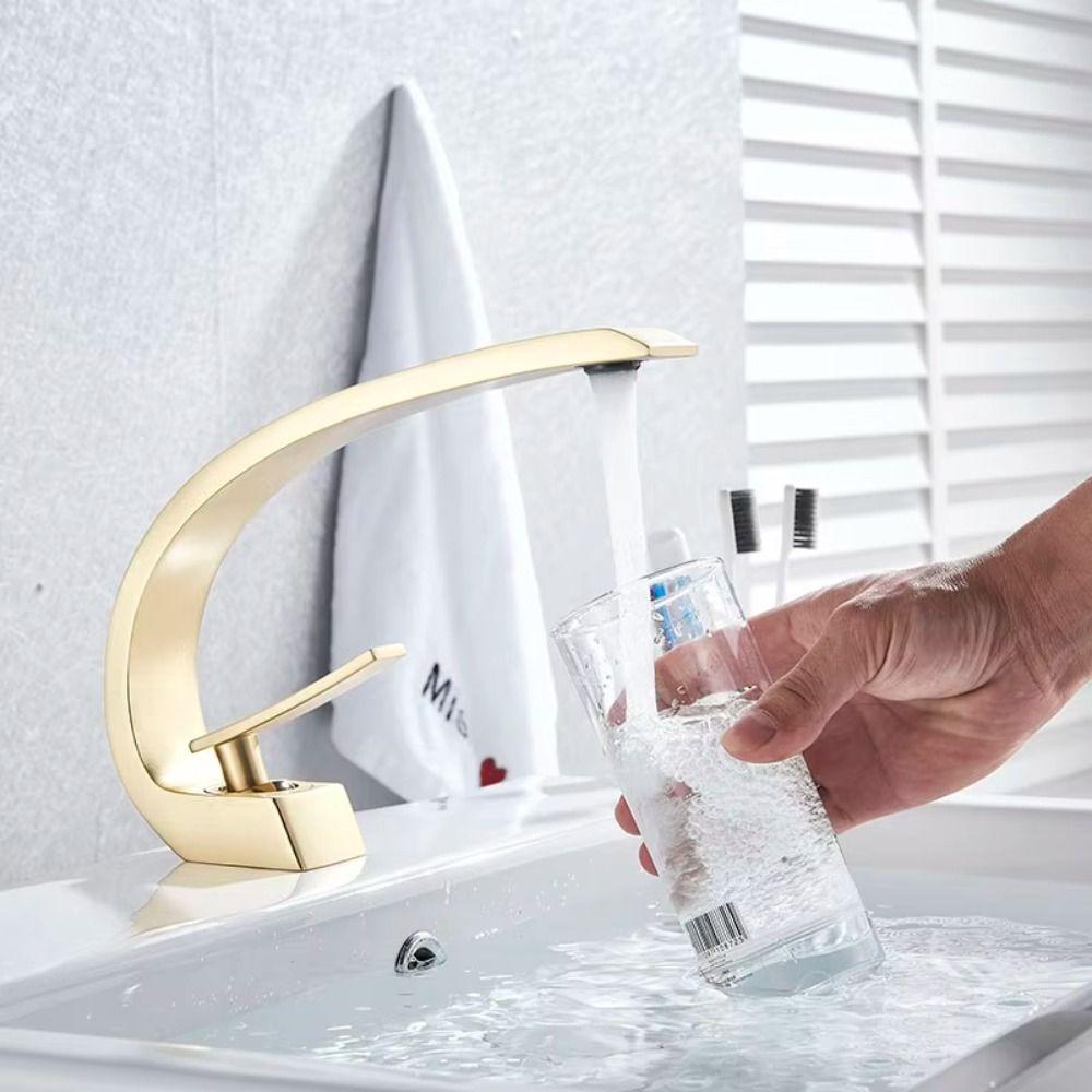 Moon Curved Spout Bathroom Faucet Matte Black Finish Vanity Sink Faucet Faucet  Modern Interior