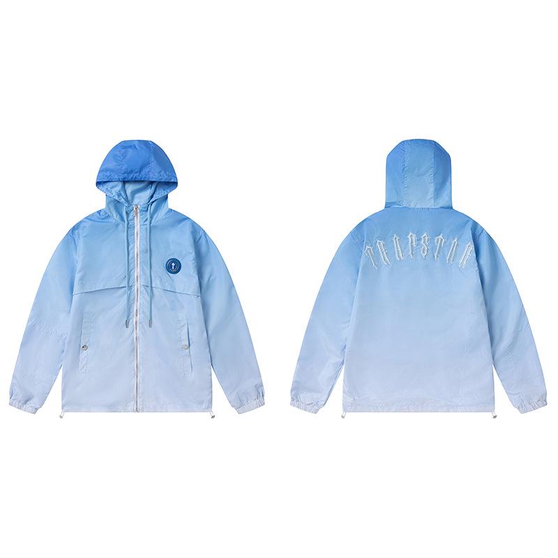 Trapstar Retro Stand Collar Blue Cotton Jacket with Small Logo Embroidery - Loose Fit Outerwear for Couples
