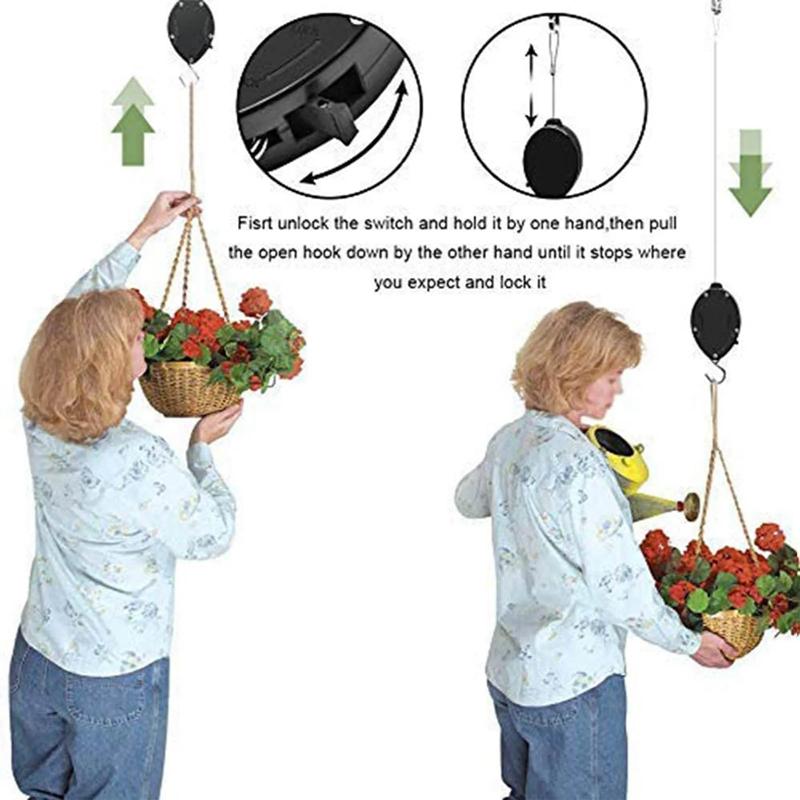 1 item Plant Hook Pulley Retractable Plant Hanger Easy Reach Hanging Flower Basket for Garden Baskets Pots and Birds Feeder for Home