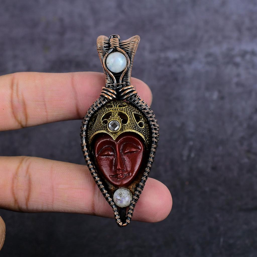 Подвеска из натуральной камеи, лунного камня, медной проволоки, 2,99 дюйма, V9c22