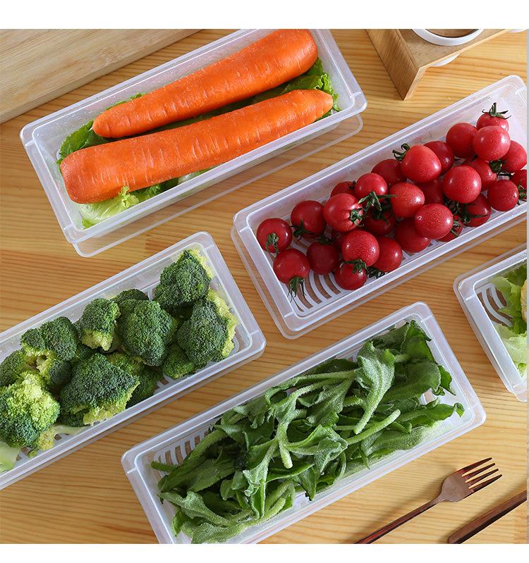 Kitchen Rectangular Refrigerator Drain Crisper Fish Box Plastic Fruit Box Food Sealed Frozen Storage Box