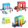 Городской пластиковый полицейский участок, автомойка, городская сцена, набор строительных блоков, совместимый с Brio, деревянная железнодорожная дорожка, игрушка для детей, подарок