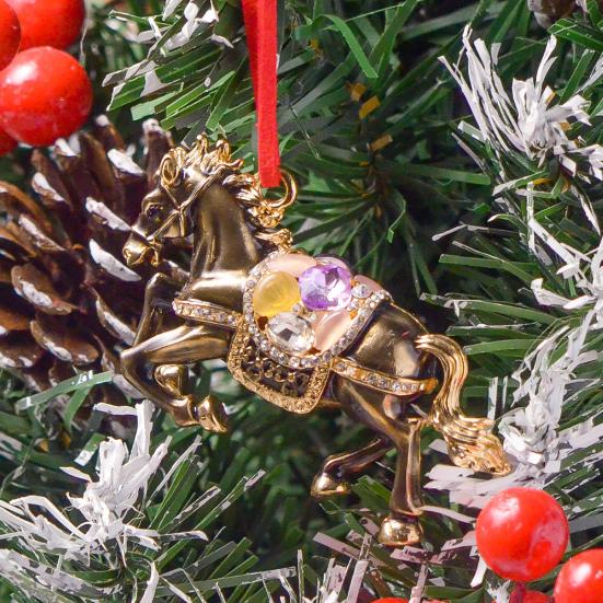 Лошадь Рождественское Украшение Стразы Декор Дерева Счастливое Животное Зодиака Тема Праздничное Праздничное Украшение