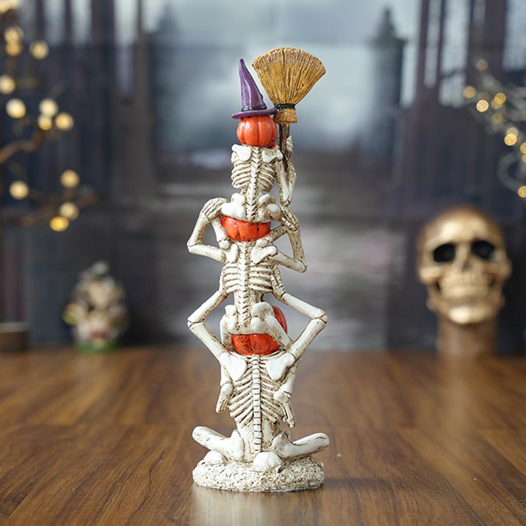 Halloween Trick or Treat Figurine Resin Skeleton Witch Smiley Pumpkin Statue Outdoor Halloween Decoration Home Desktop Ornaments