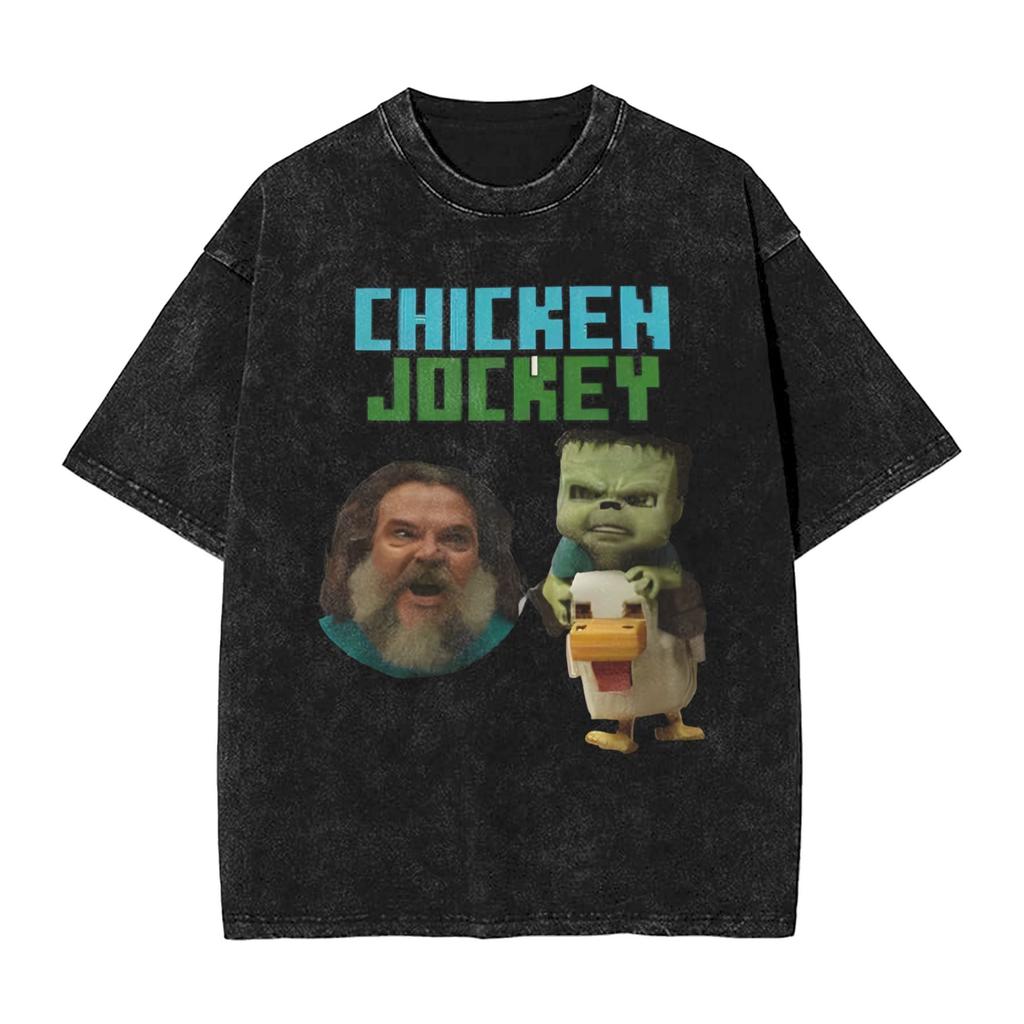 Zombie Game Chicken Jockey MC Printed T Shirts Funny Cartoon Graphic TShirt Short Sleeve Oversize Tees Men Women Clothing