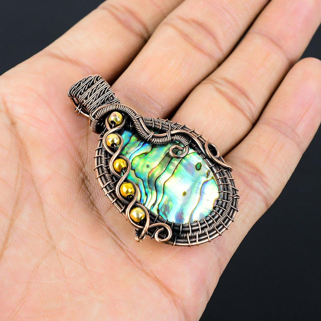 Abalone Shell Gemstone Чистая медная проволока Обернутая ювелирная подвеска ручной работы