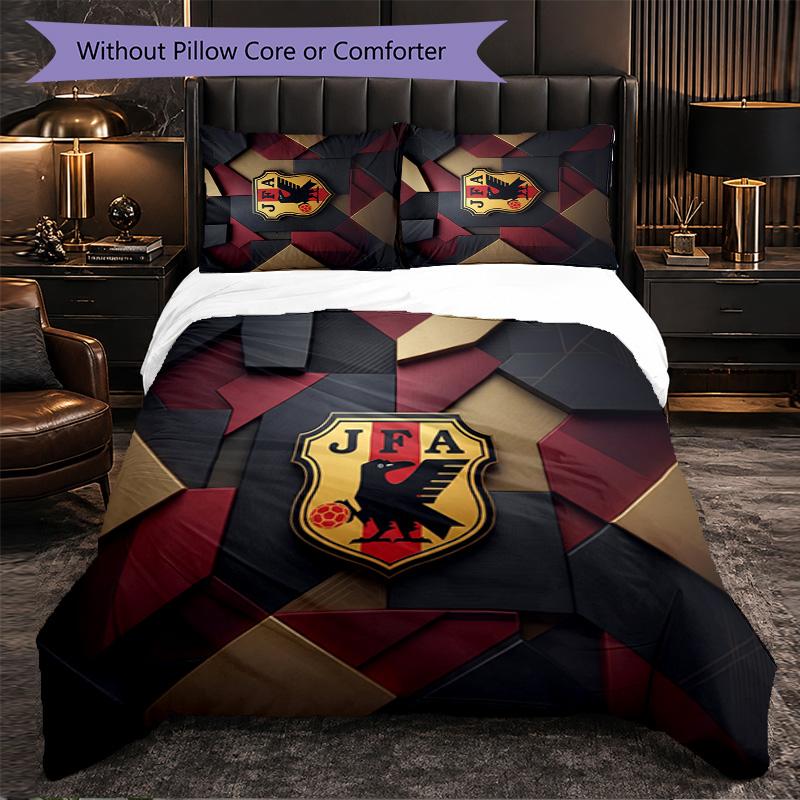 Japan Football Pattern 3 Pieces Bedding Set Soft Microfiber Duvet Cover with Pillow Cases for Bedroom