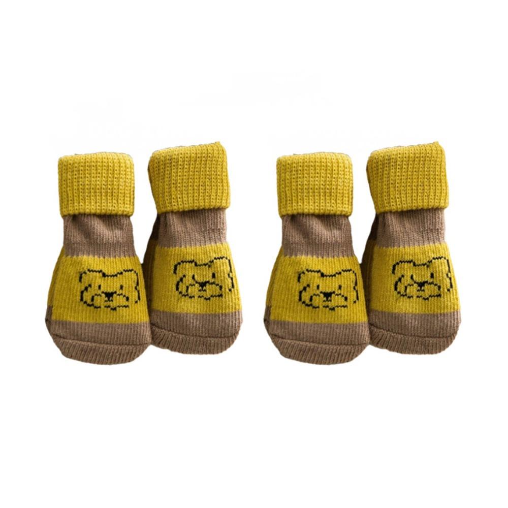 4pcs/set Elastic Puppy Warm Socks Cartoon Pattern Dog Paw Protectors Pet Footwear  Autumn Winter