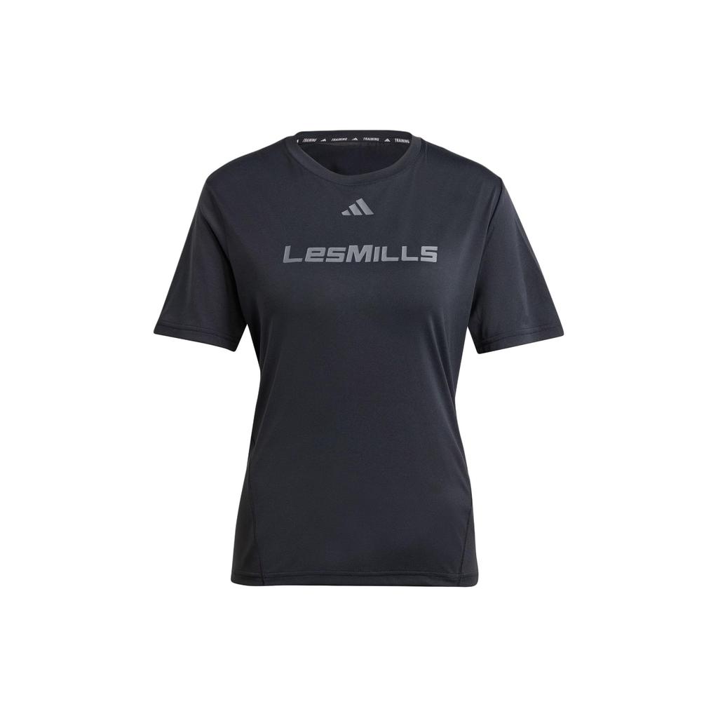 adidas Женская тренировочная футболка с коротким рукавом и принтом букв Les Mills, черная IX7983
