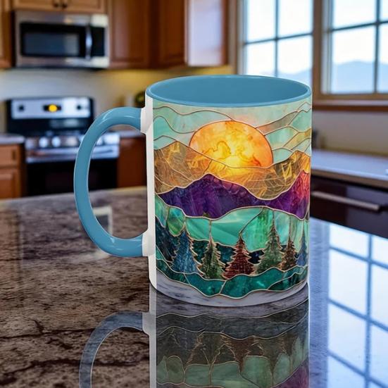Керамическая кружка с 3D акварельным закатом 11/15 унций Эргономичная ручка Уникальный художественный подарок для дома и офиса