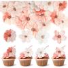 50pcs Edible Cherry Blossom Cake Toppers, Wafer Paper Flower Decorations for Cupcakes, Wedding, Birthday, and Party Cakes