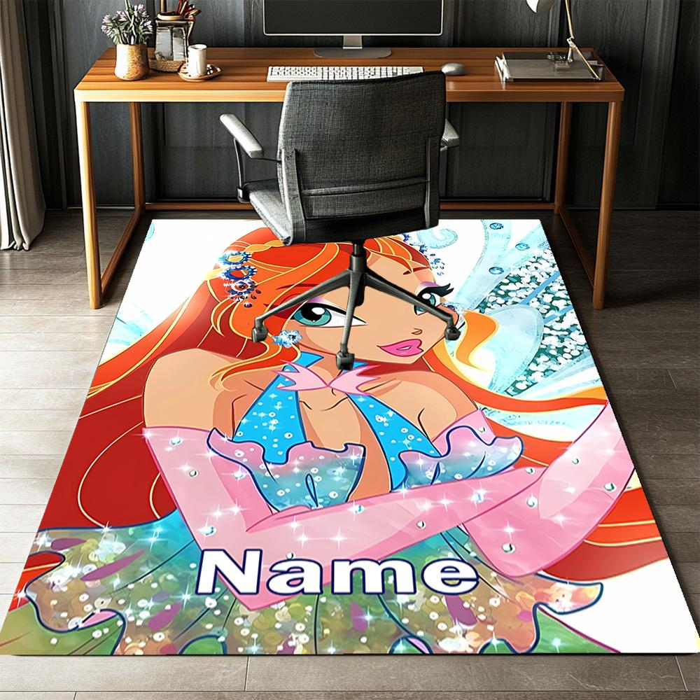Custom Name Winx Club Printed Carpet,Rug for Office Chair Living Room Bedroom Kitchen Room Decor Gifts.