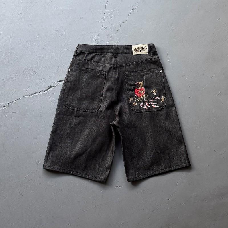 Mens Straight Leg Jeans Heavy Duty Embroidered Statue Denim Pants Street Style Youth Fashion