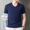 Мужская однотонная хлопковая футболка с V-образным вырезом и короткими рукавами - летняя легкая