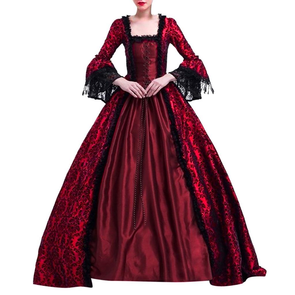 Women Retro Literature Gothic Lace Floor Length Cosplay Retro Long Dress