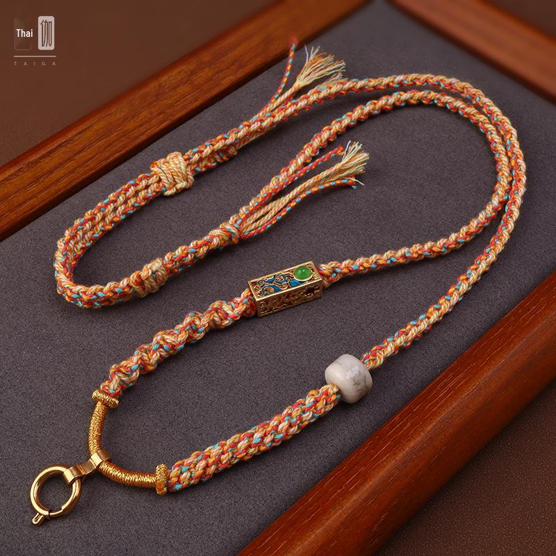Хлопковый Тханка ручной работы, натертый вручную, ожерелье с нефритовой подвеской и универсальной застежкой