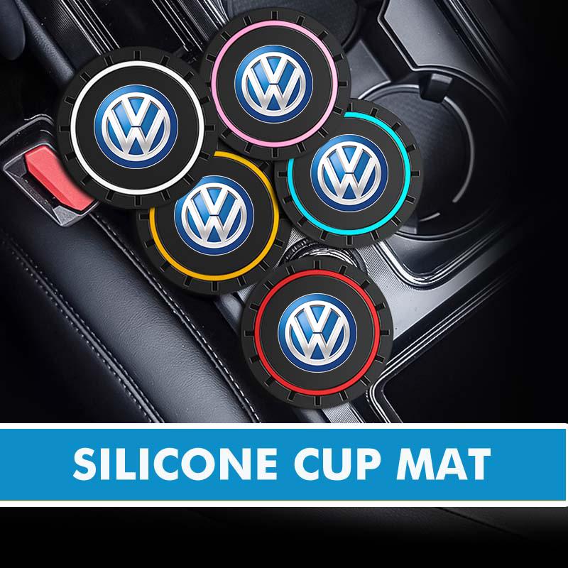 T31For Volkswagen VW Car Coasters Water Cup Slots Non-Slip Mat Waterproof Drink Pad Scirocco Passat Polo B5 B6 B7 CC Tiguan Sharan