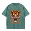 2026 Vintage Washed Black Tiger Head Graphic T Shirt Triangle Ornament Tiger King Retro Print Oversized Men Streetwear Casual Sh