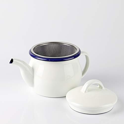 Pearl Metal Teapot, White, 580ml, with Enamel Tea Strainer, Just the Right Size, HB-4414