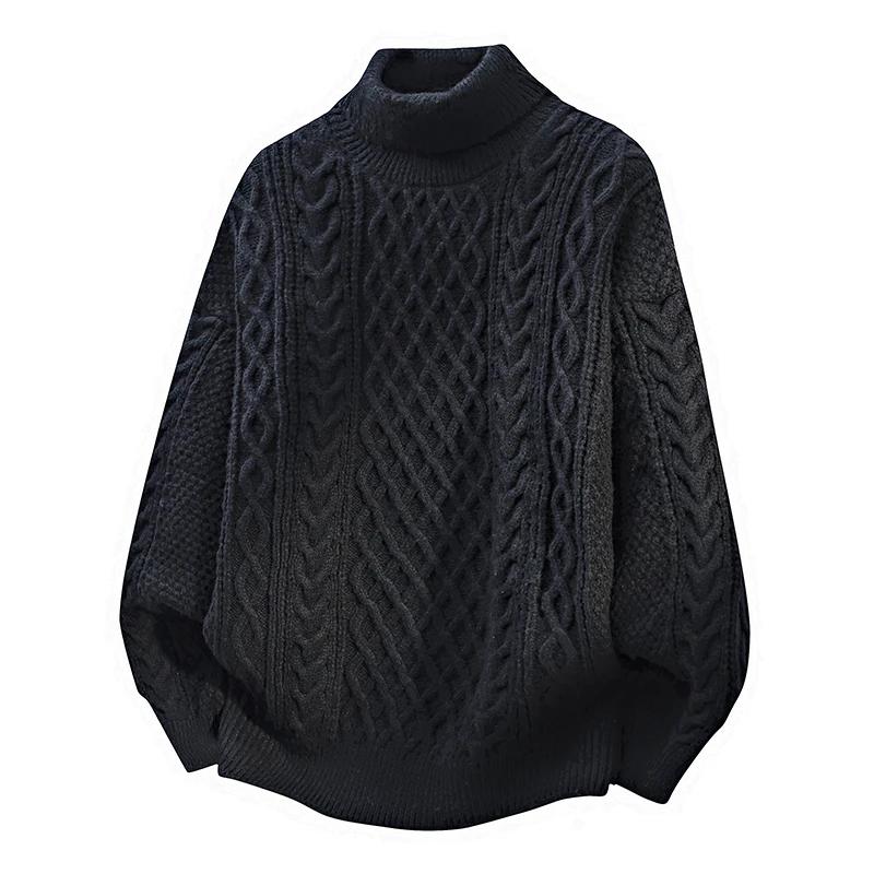 Мужские повседневные свитеры с косами Осень-Зима 2025, однотонный свитер с высоким воротником, мужской трикотажный топ с высоким горлом, мужские флисовые пуловеры