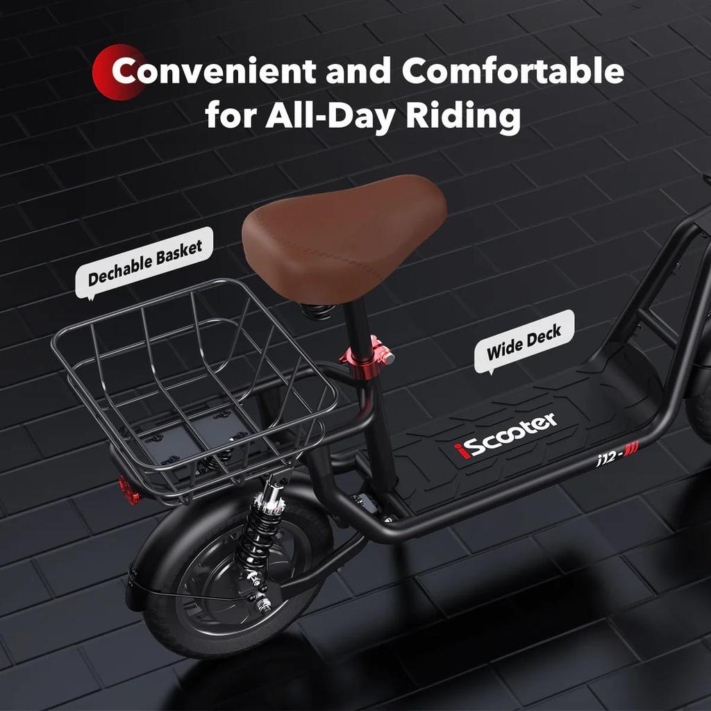 Электросамокат iScooter i12 Мотор 500 Вт 36 В 7,5 Ач Полная подвеска Максимальная скорость 25 км/ч Максимальный запас хода 35 км Черный