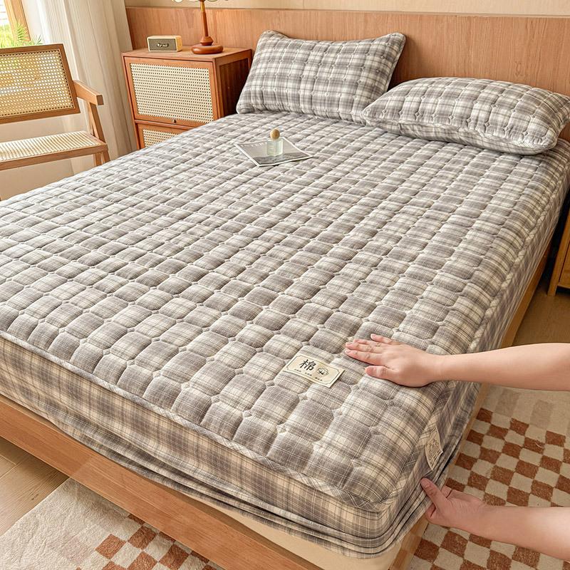 Класс А Чистый хлопок Хлопок стираный Хлопок Односпальная простыня на резинке Утолщенное стеганое покрывало для кровати Защитный чехол для матраса Чехол Пыленепроницаемый и Нескользящий