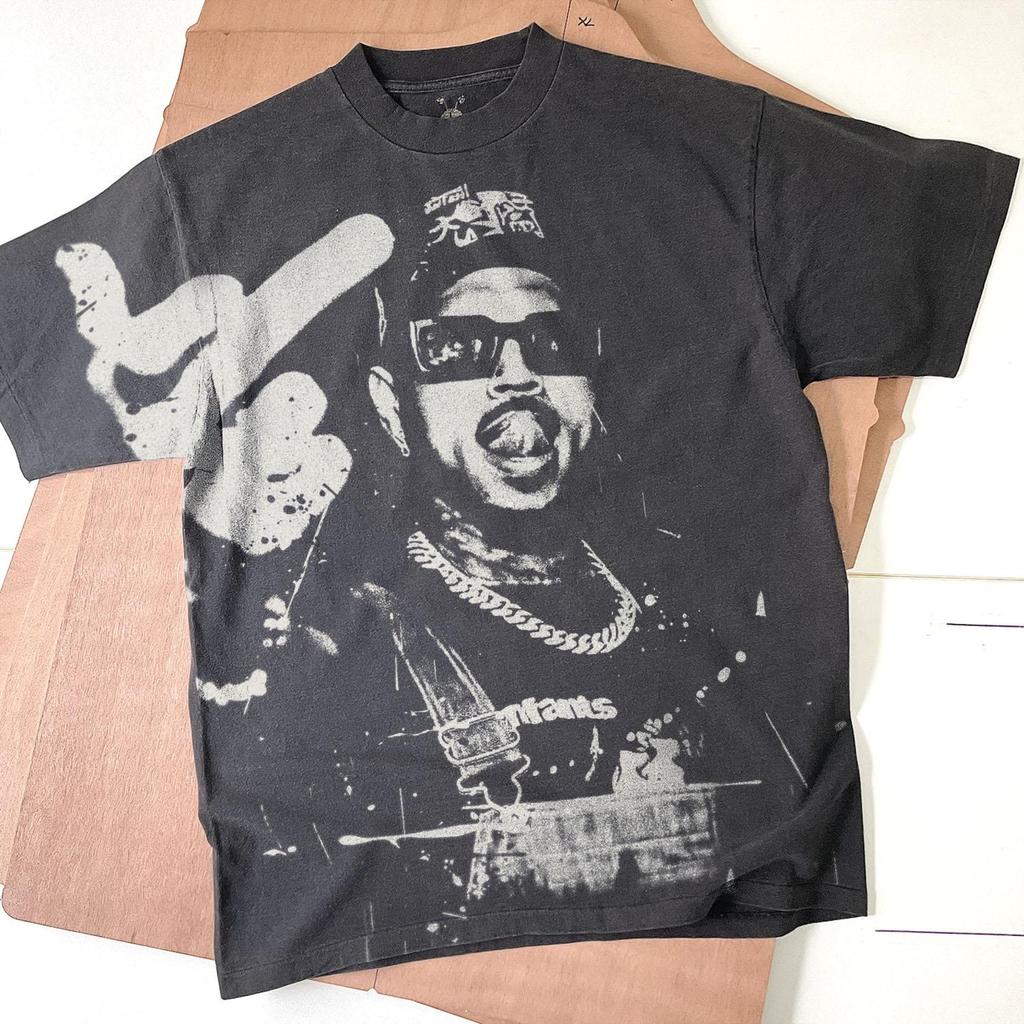 Chris Brown Bleached T-Shirt: Handmade Faded Black Cotton Unisex Tee