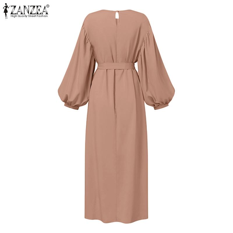 ZANZEA Женское повседневное платье с круглым вырезом и длинным рукавом