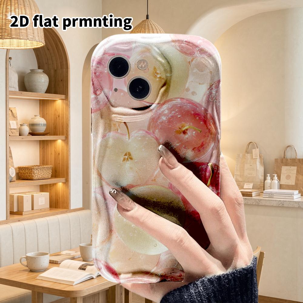 Phone Case: 2D flat design suitable for iPhone 18 17 16 15 14 13 Pro film protective case, couple style, glass apple slice, Christmas and Halloween gi