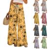 Women Summer Boho Palazzo Pants High Waist Wide Leg Floral Printing Casual Trousers With Pockets