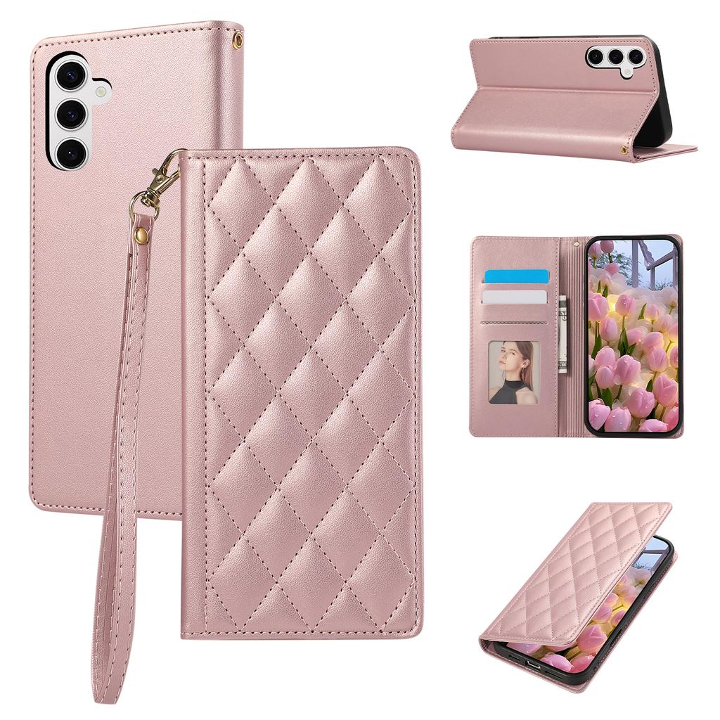 For Samsung Galaxy A05s 4G Case RFID Blocking Wallet Stand Rhombus Leather Phone Cover with Wrist Strap