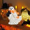 Halloween Ghost Figurine Resin Ghost And Black Cat Statue Desktop Ghost Wearing Scarf Ornament for Mantel Cabinet Shelf